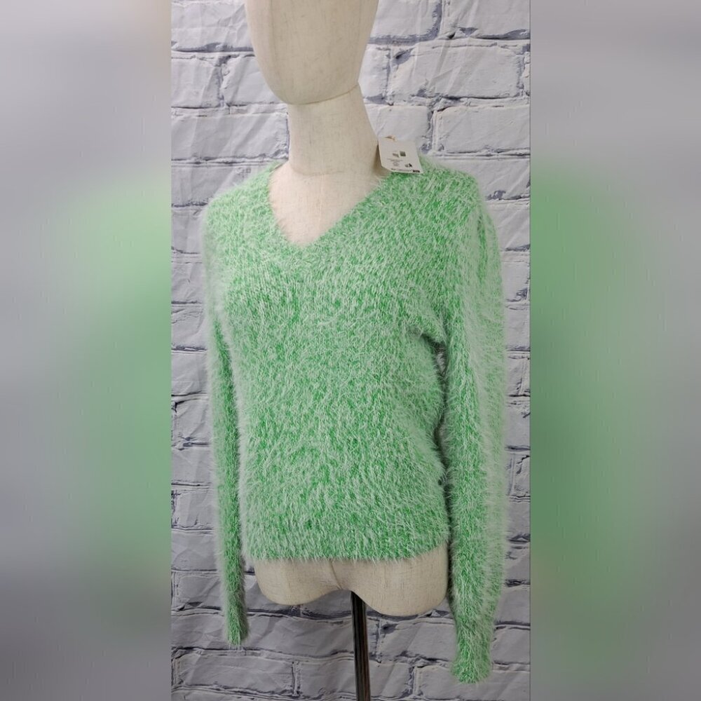 NWT Garcia Jeans Womens Green Fuzzy Sweater Mohair Like Acrylic Wool Nylon Small